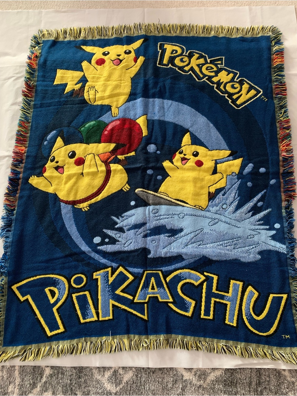 Pokemon Pikachu Blue and Yellow Cozy Throw Blanket Collectible Decorative